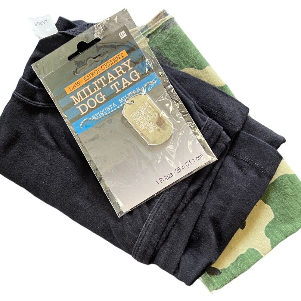 Army Costume Accessories | Black Tank Top * Green Camo Bandana * Dog Tags